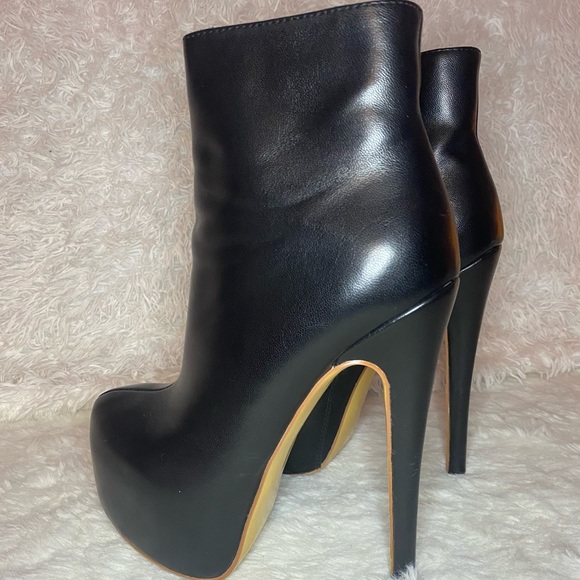 Black Faux Leather | Platform Pump | Six Inch Heeled Bootie - Picture 7 of 12